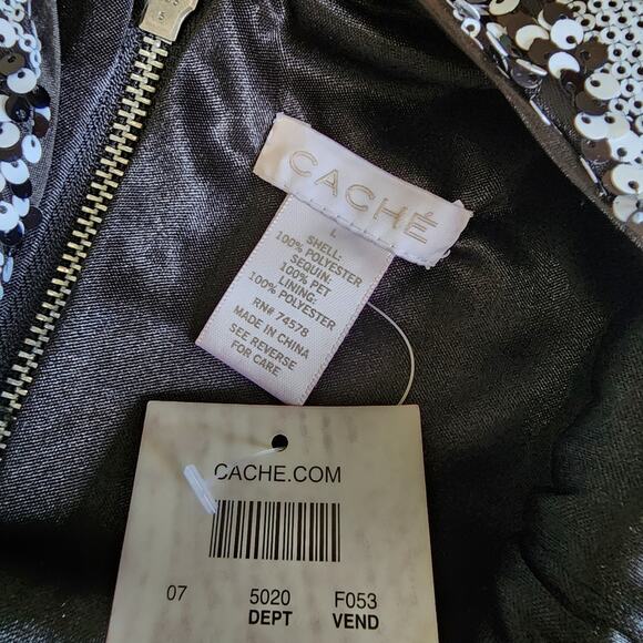 Cache Black & White Abstract Striped Sequin Cocktail Dress Mini Size Large - Picture 10 of 12